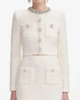 alisa Diamond-embellished tweed cardigan skirt set in white