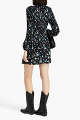 Floral-print plissé-crepe mini dress