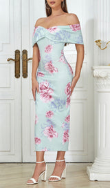 ONE SHOULDER STRAPLESS TIGHT PRINTED MIDI DRESS