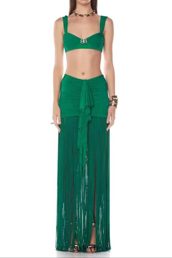 Tyonska Fringe Ruched Two Piece Set