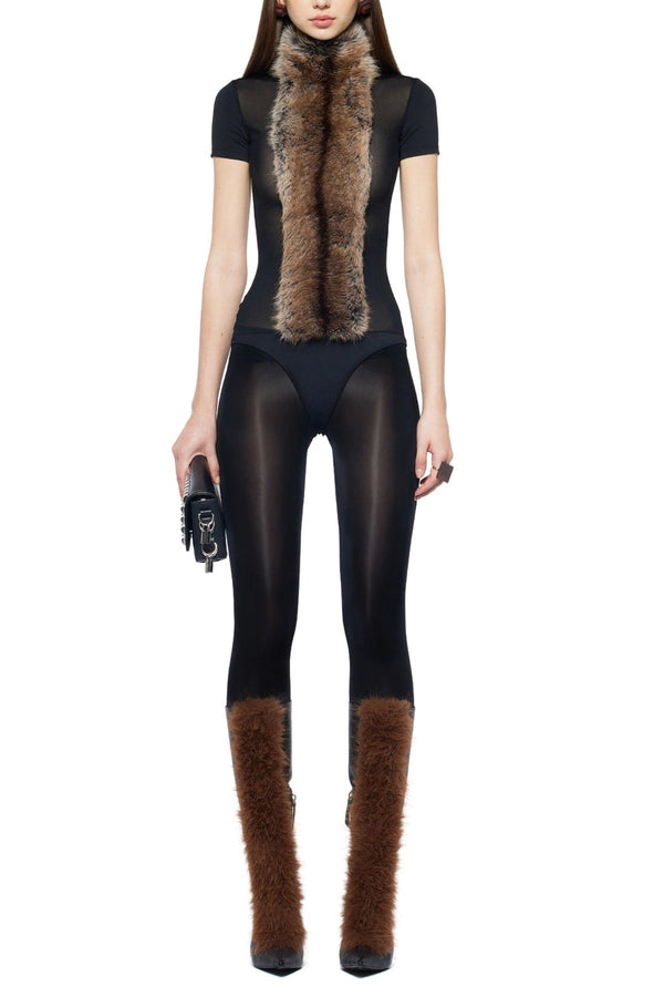 elma furry embellished Turtleneck Bodysuit in black