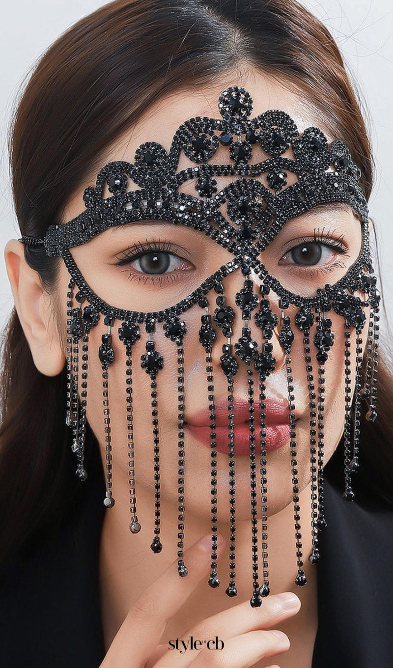 Delfina Rhinestone Tassel Mask