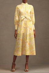 xaviera Long Sleeve Floral Printed Chiffon Maxi Dress in yellow