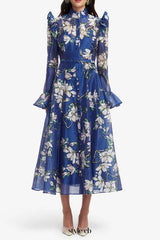 floral print Butterfly Sleeve maxi Dress - Midnight blue