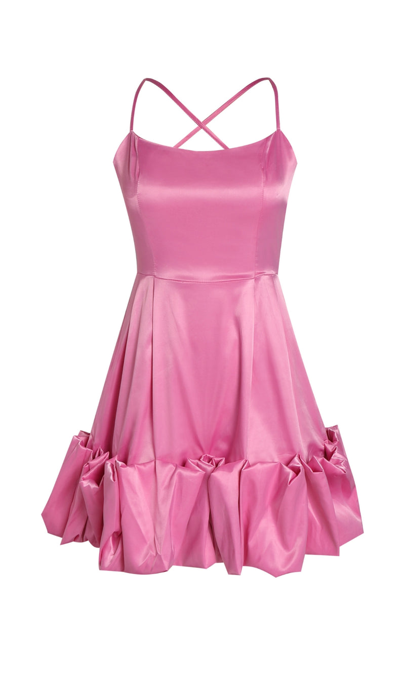 STRAPLESS HALTER SATIN MINI DRESS IN PINK