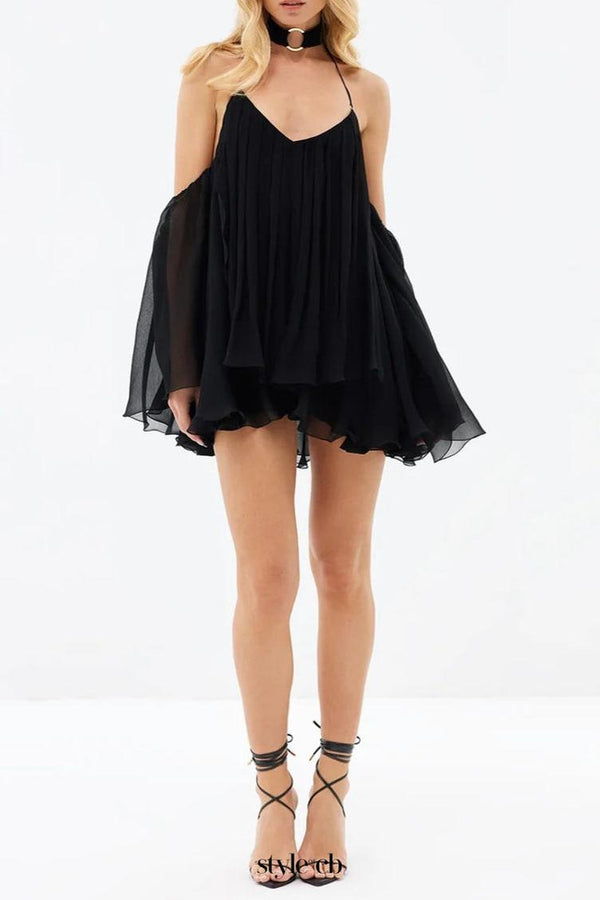 erica Halter Neck Lace-Up Backless Mini Dress - black