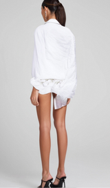 POLLY RUFFLE DETAIL LONG SLEEVE BLAZER IN WHITE