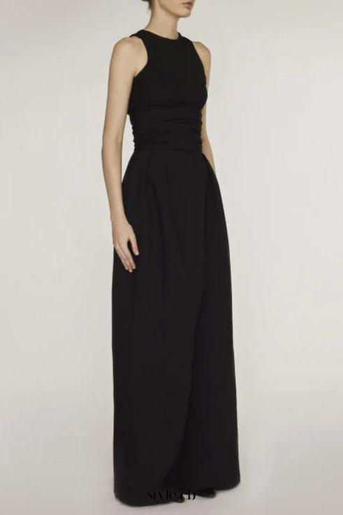 VEST HIGH WAIST WIDE LEG LONG SKIRT SUIT IN BLACK