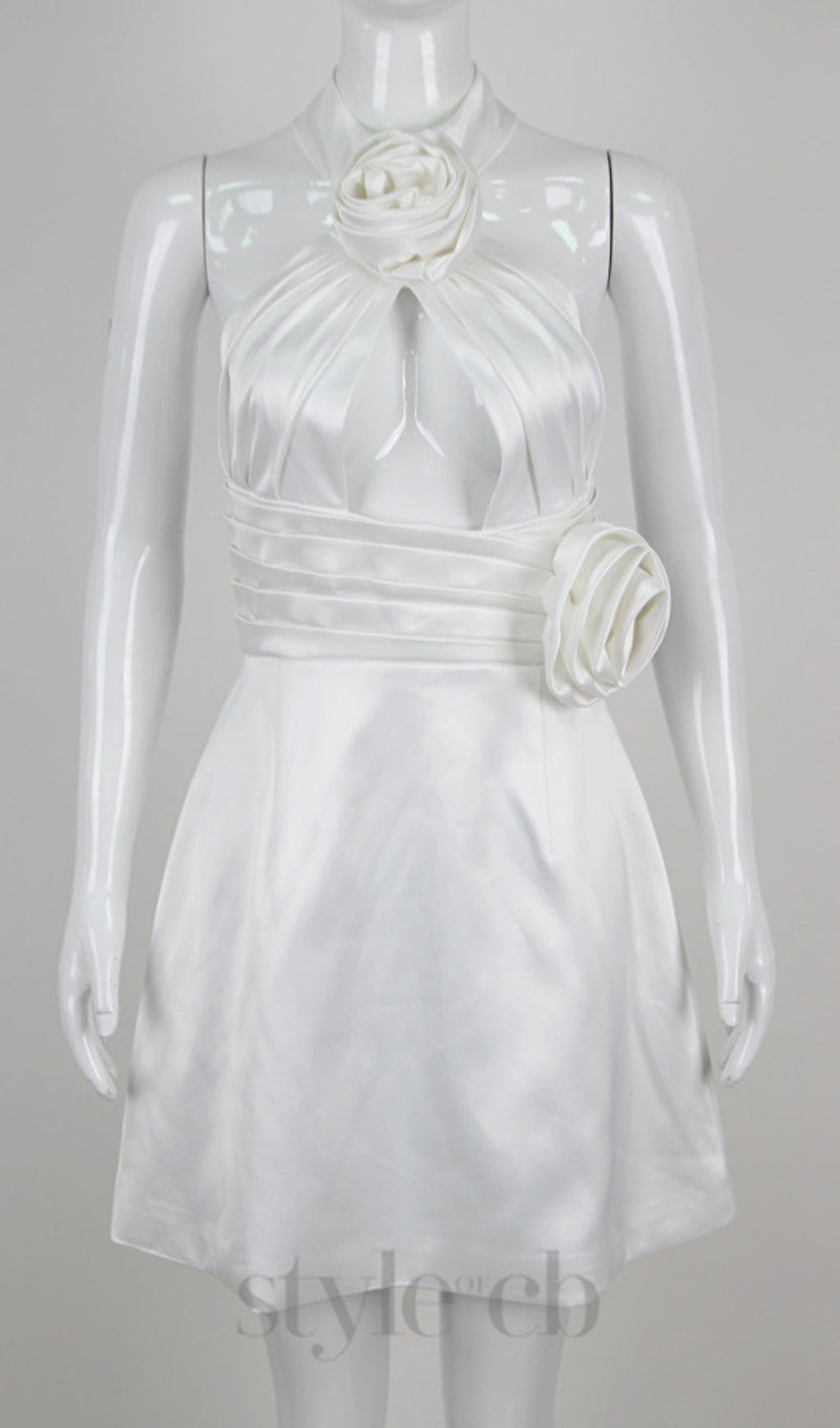 WHITE HALTER FLOWER DRESS