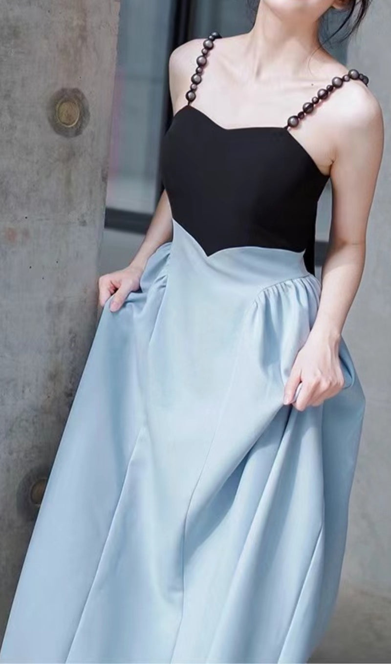 SPANDEX STITCHING MINIMALIST DRESS IN BLACK AND BLUE