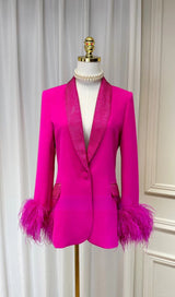 RHINESTONE FEATHER BLAZER IN PINK