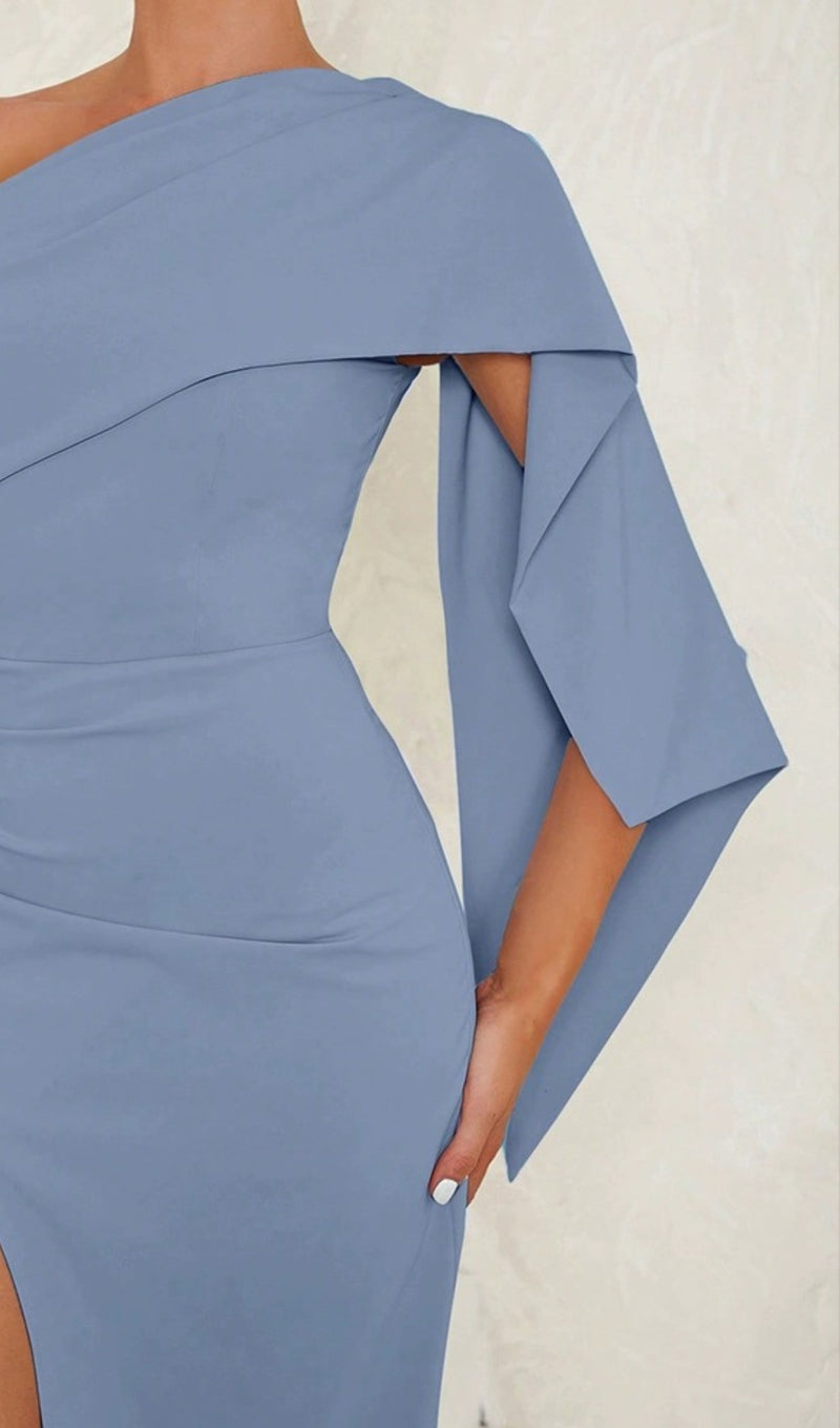 ONE SHOULDER SLIT MAXI DRESS IN PALE BLUE
