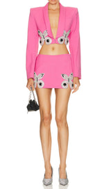 EMBELLISHED BUTTERFLY CROPPED BLAZER IN PINK