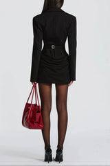 amelia v-neck ruched Blazer Mini Dress in black