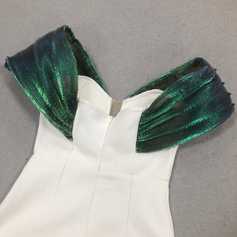 Off-Shoulder pearl embellished bodycon maxi dress in green