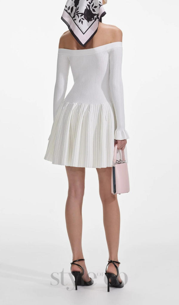 White Ribbed Knit Mini Dress