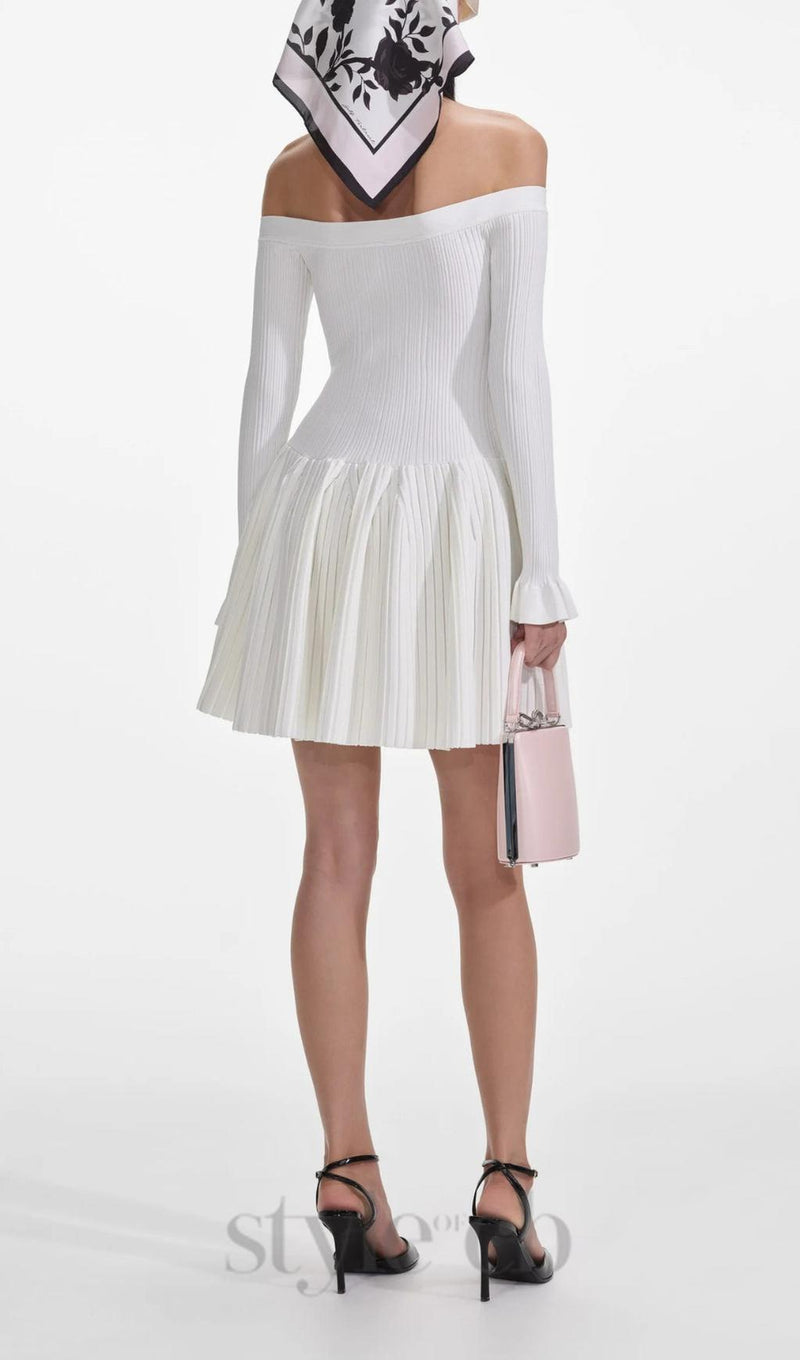 White Ribbed Knit Mini Dress