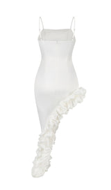 SOLID COLOR FLORAL HIP-HUGGING PLEATED SUSPENDER DRESS