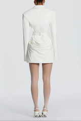 amelia v-neck ruched Blazer Mini Dress in white