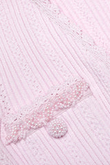xylia Pink Pearl Trim v-neck Knit Mini Dress