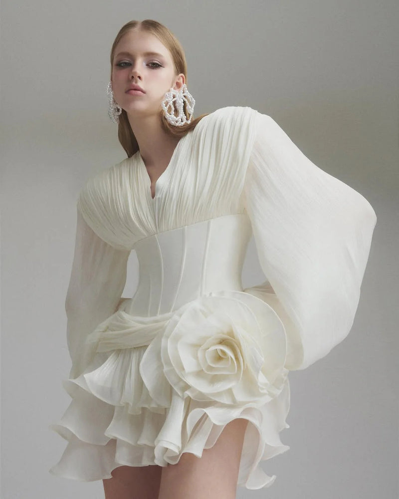 wallis 3d flower ruffle trim mini dress in white