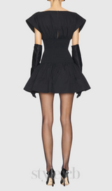 Michael Ruched Patchwork Mini Dress in Black