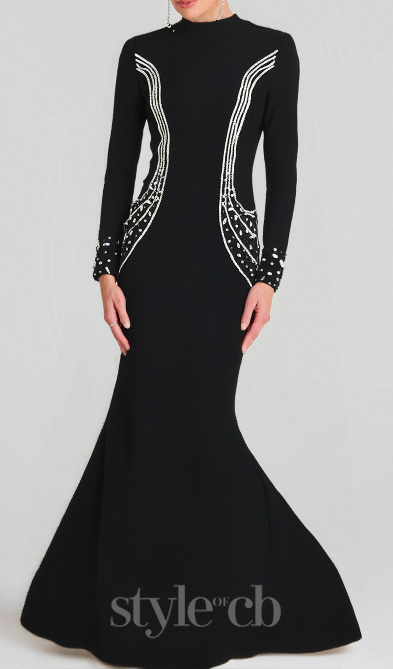 Ashley crystal embellished bodycon maxi dress in black