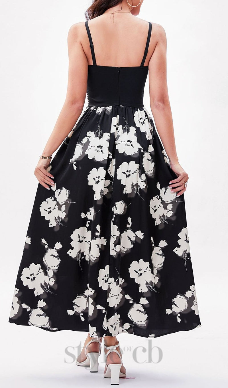BLACK BEAD FLORAL MAXI DRESS