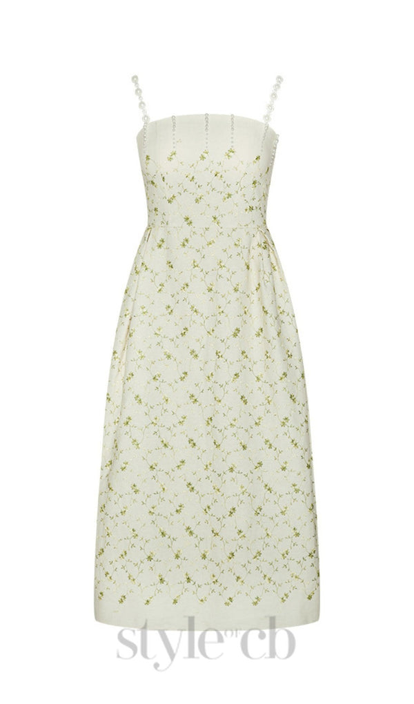 GREEN PRINTED PERAL STRAPS MIDI DRESS