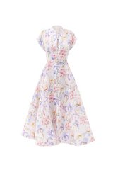 multicolor floral print a-line midi dress