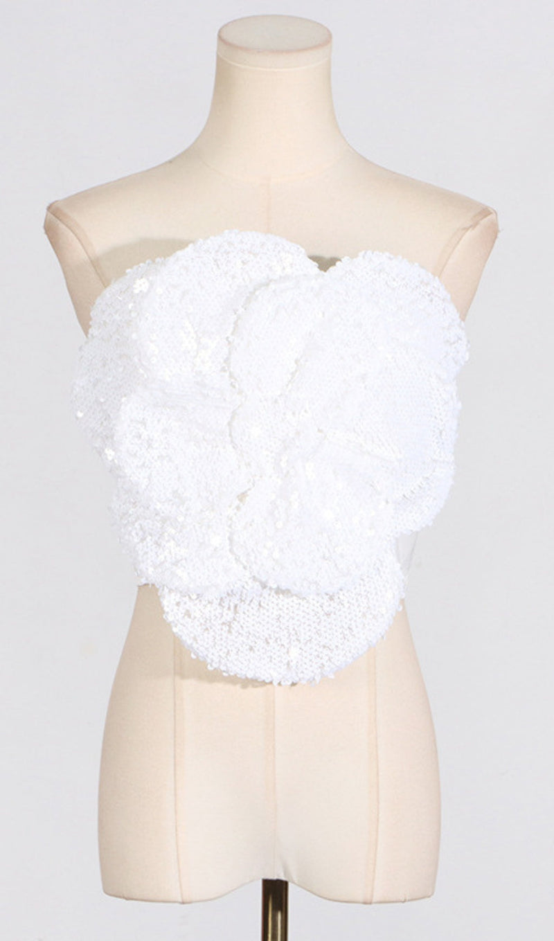 ANINDA SEQUIN FLOWER CROP TOP IN BLACK