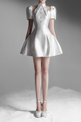 puff sleeve cut out a-line mini dress in apricot