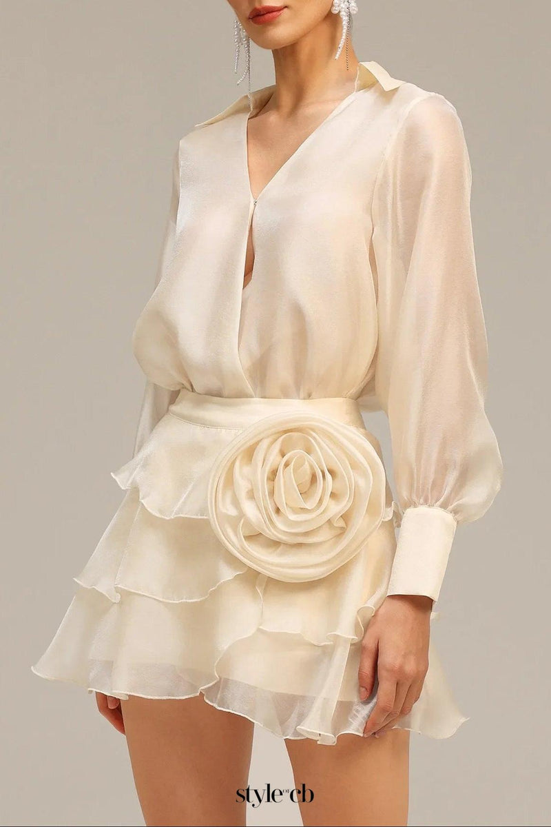 anna Wrap V-Neck Organza Shirt mini dress in apricot