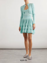 Archetypes ribbed pointelle-knit mini dress in green