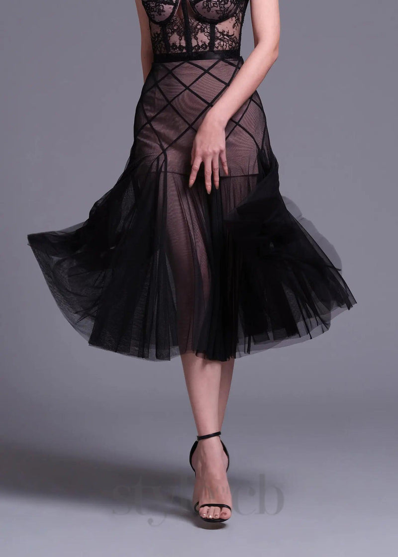 floral dentelle off-shoulder bustier corset net skirt set