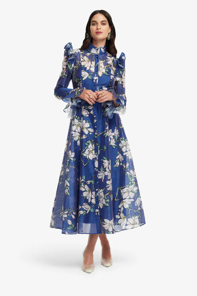 floral print Butterfly Sleeve maxi Dress - Midnight blue