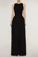 VEST HIGH WAIST WIDE LEG LONG SKIRT SUIT IN BLACK