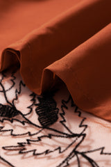 Apricot Floral Leaves Embroidered High Waist Maxi Skirt