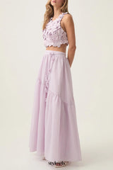 ashley Flower Shell Top Maxi Skirt set in purple