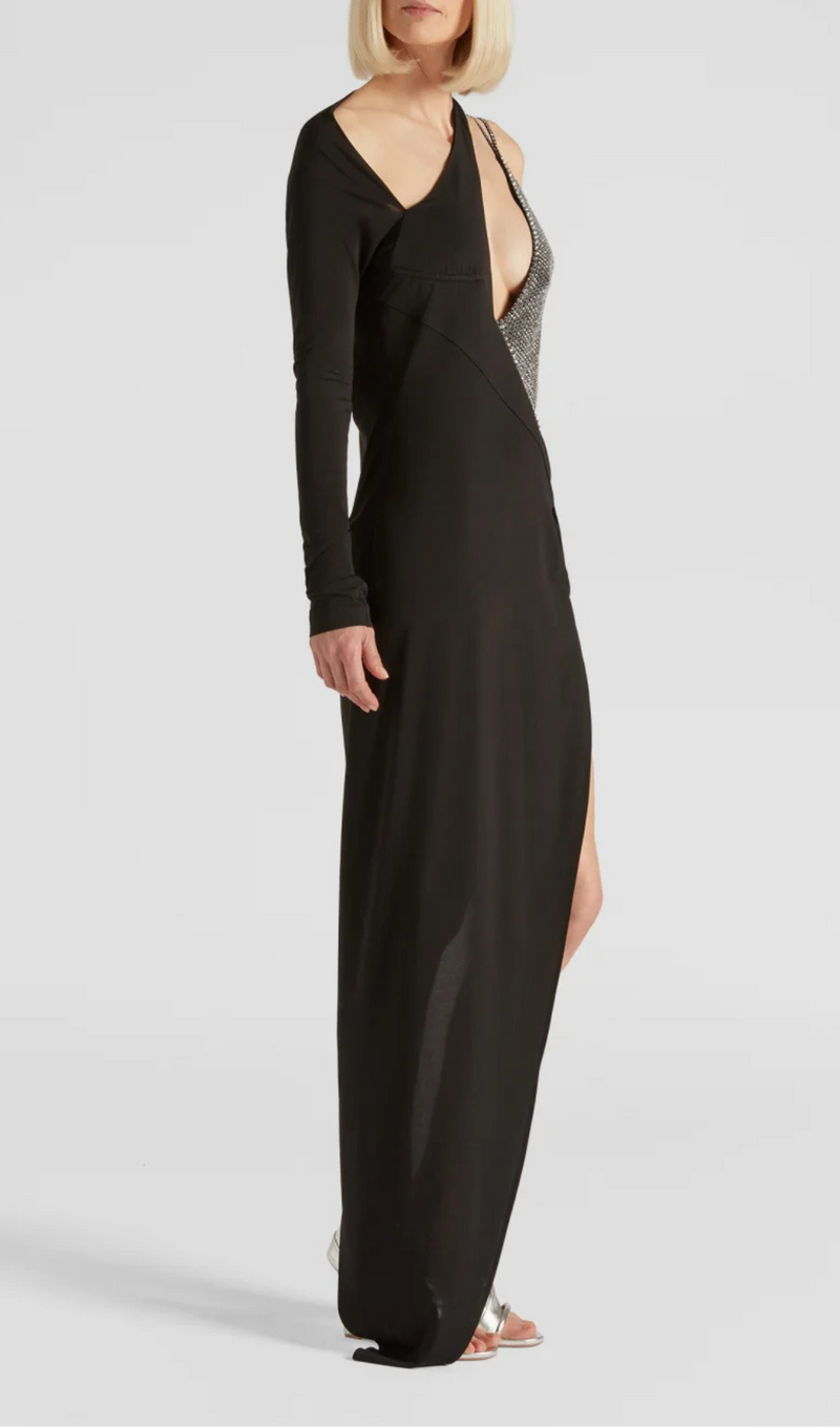 ASYMMETRIC CRYSTAL-EMBELLISHED DRESS