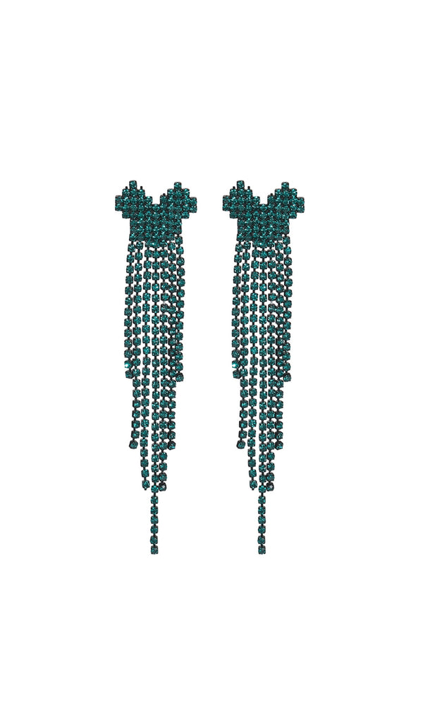 Dahlia Green Rhinestone Heart Tassel Earrings