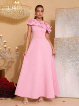 cynthia Flower Slanted Collar maxi Dress in pink