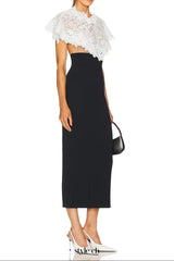 alice lace patchwork shawl bodycon midi dress in black