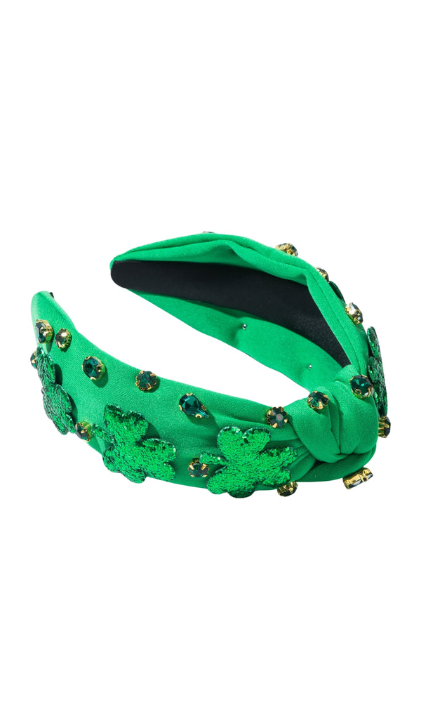 Green Diamond-Encrusted Clover Headband