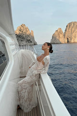 Valérie white floral lace mesh maxi dress