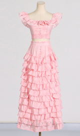 CATHY MULTI-LAYER RUFFLE MAXI DRESS SUIT IN PINK