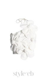 WHITE ANDIA FLOWER EMBELLISHED CROP TOP