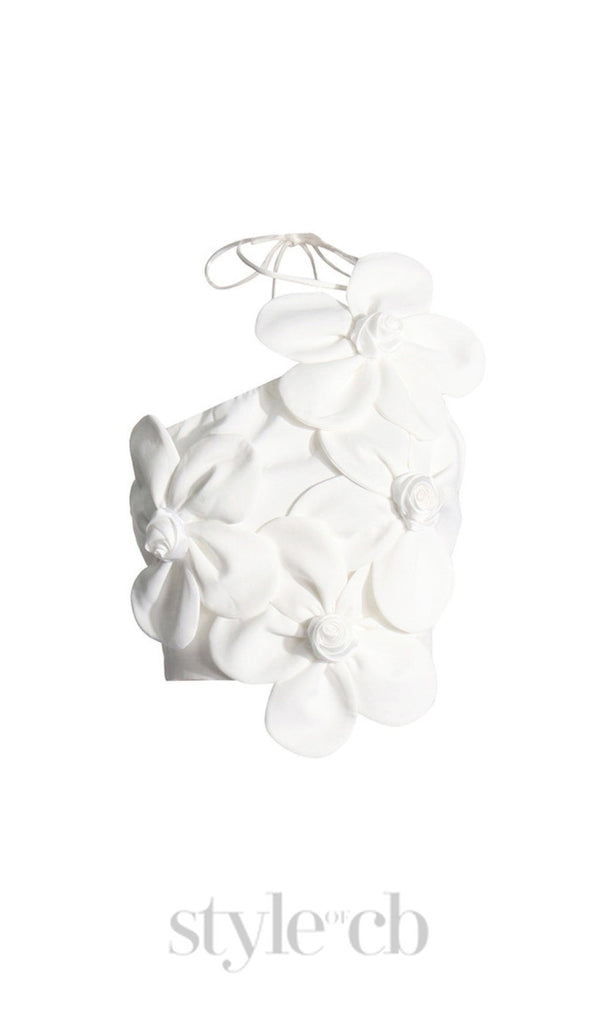 WHITE ANDIA FLOWER EMBELLISHED CROP TOP