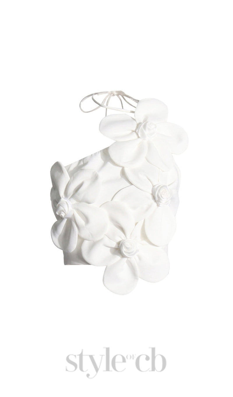 WHITE ANDIA FLOWER EMBELLISHED CROP TOP