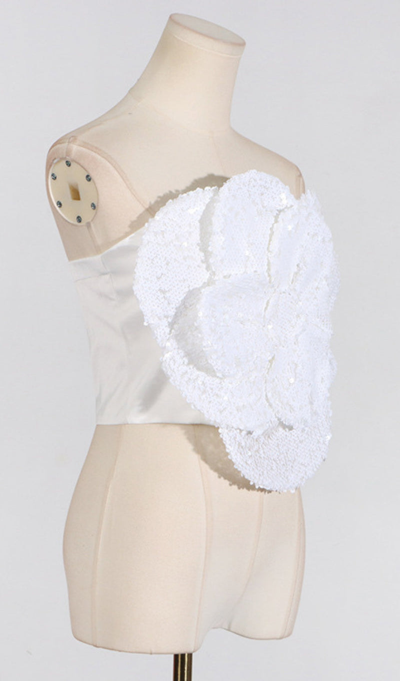 ANINDA SEQUIN FLOWER CROP TOP IN BLACK